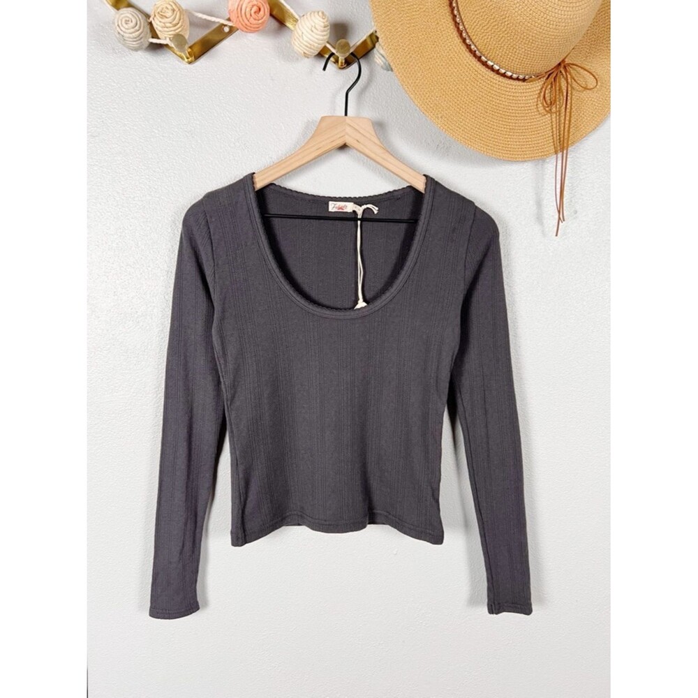 Faherty Pacific Pointell Scoop Neck Long Sleeve Tee T-Shirt Washed Black Small - Picture 3 of 8